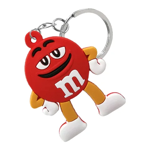 Portachiavi personalizzato in PVC 3D a forma di mascotte rossa con braccia e gambe, con anello in metallo