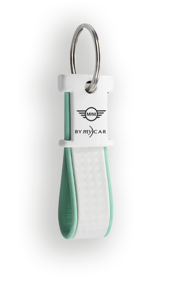 Portachiavi PVC 2D cinturino con placca: Portachiavi in PVC morbido bianco e verde menta a cinturino, con placca stampata e anello in metallo
