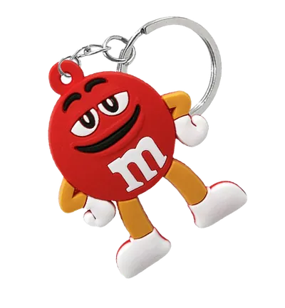 Portachiavi PVC sagomato a personaggio rotondo rosso con braccia e gambe gialle, in rilievo