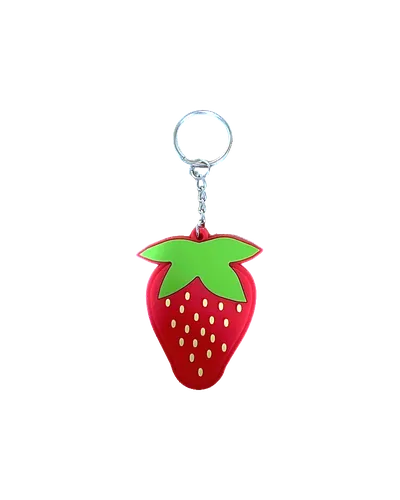 Portachiavi PVC 2D a forma di fragola rossa con foglie verdi