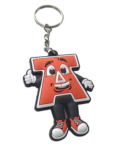 Portachiavi PVC 2D a forma di lettera A rossa con volto, braccia e scarpe da ginnastica