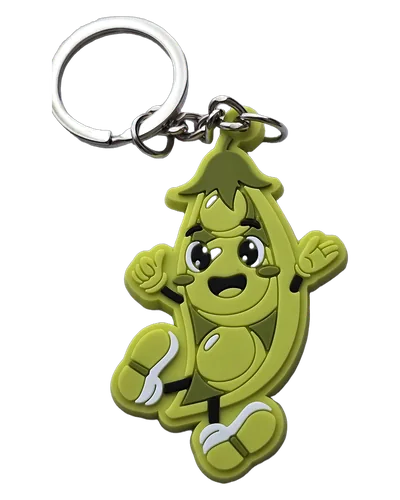 Portachiavi personalizzato in PVC 2D sagomato a mascotte verde lime con pollice in su e scarpe bianche, colori in rilievo e anello in metallo